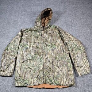 Camouflage Rain Coat Jacket Mens XL Realtree PVC Nylon Snap‎ Hooded Outdoor Camo